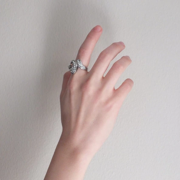 Taşlı Çelik Yüzük Düz Model Kadın YZK-340 - 2