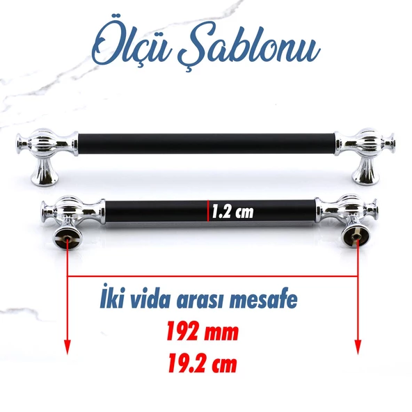 Çınar 192 mm Krom Siyah Mobilya Kulpu Metal Çekmece Mutfak Dolap Dolabı Kapak Kulpları Kulbu 192 mm - Resim 3