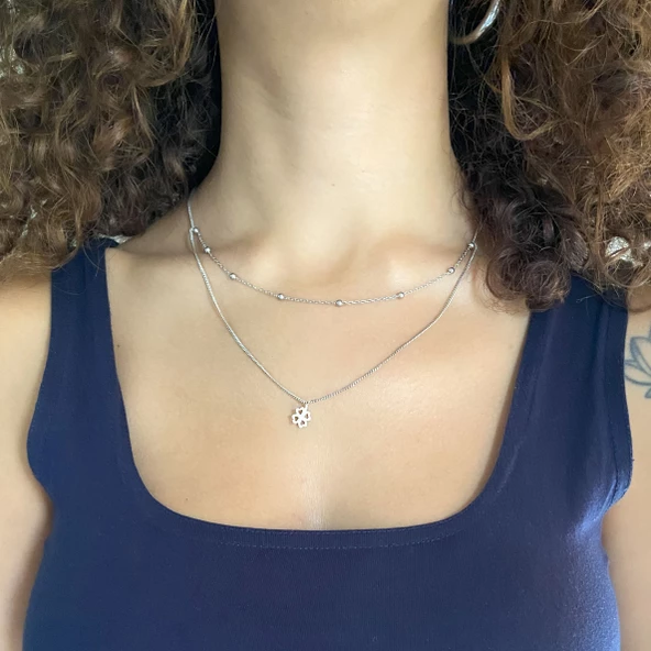 925 Ayar Toplu Çiçek Şekilli Gümüş Kolye GK-274 - Resim 2