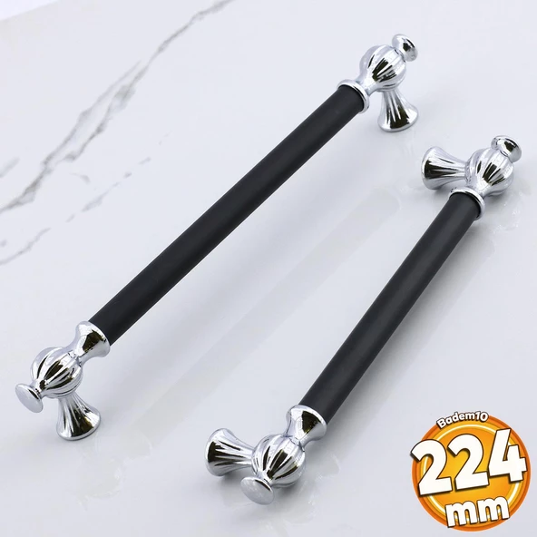 Çınar 224 mm Krom Siyah Mutfak Mobilya Çekmece Metal Dolap Kapak Kulpları Dolabı Kulbu Kulpu 224 mm