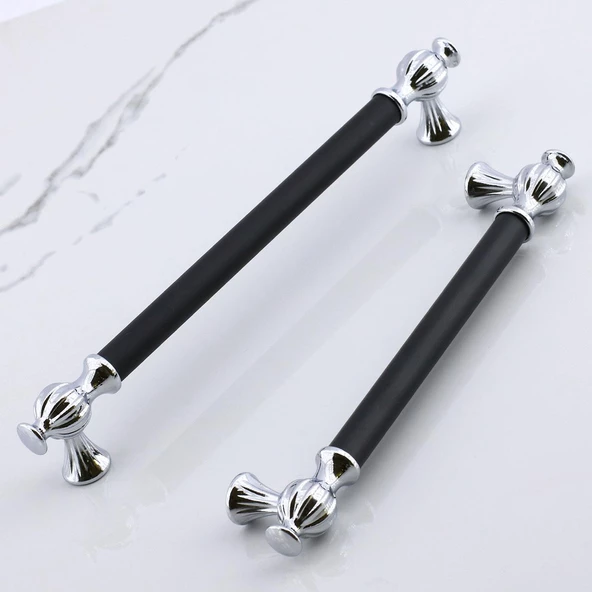 Çınar 224 mm Krom Siyah Mutfak Mobilya Çekmece Metal Dolap Kapak Kulpları Dolabı Kulbu Kulpu 224 mm - Resim 2