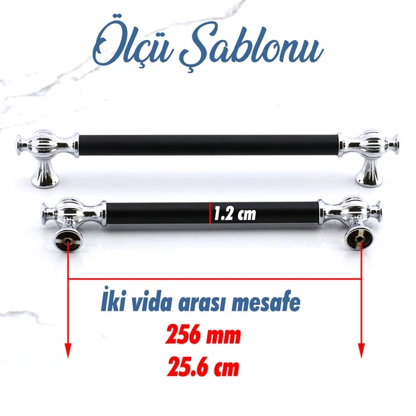 Çınar 256 mm Krom Siyah Mobilya Mutfak Çekmece Metal Dolabı Kulpları Dolap Kapak Kulpu Kulbu 256 mm - 3