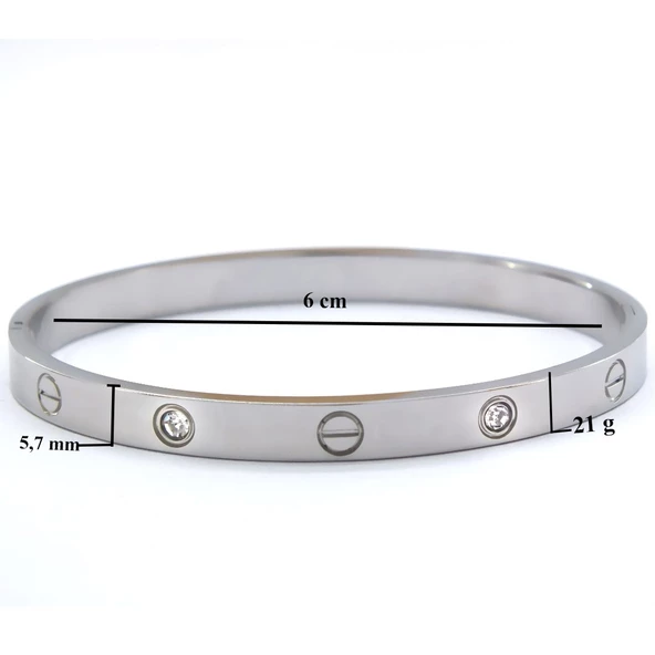 Çelik Kelepçe Bileklik Love Taşlı Model BLZ-494 - Resim 4