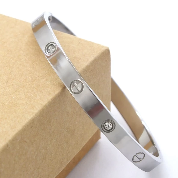 Çelik Kelepçe Bileklik Love Taşlı Model BLZ-494 - Resim 5