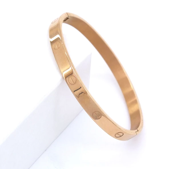 Çelik Kelepçe Bileklik Love Model Altın Kaplama BLZ-288 - 4