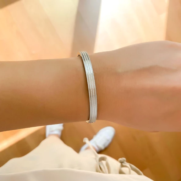 Çelik Kelepçe Bileklik Simli Model BLZ-329 - Resim 3