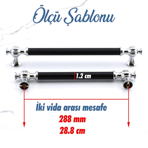 Çınar 288 mm Krom Siyah Mutfak Çekmece Mobilya Metal Dolabı Dolap Kapak Kulpu Kulpları Kulbu 288 mm - 3