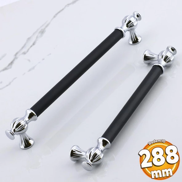 Çınar 288 mm Krom Siyah Mutfak Çekmece Mobilya Metal Dolabı Dolap Kapak Kulpu Kulpları Kulbu 288 mm