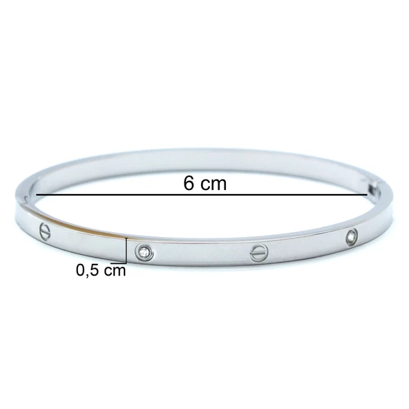 Çelik Kelepçe Bileklik Taşlı Love Model BLZ-596 - Resim 4