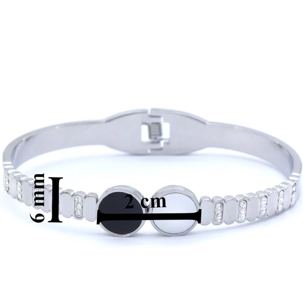 Çelik Kelepçe Bileklik Sedef & Oniks Taşlı BLZ-417 - Resim 7