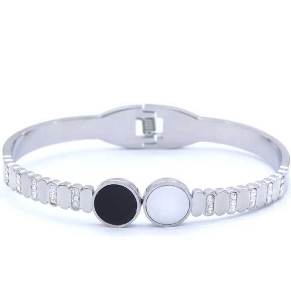 Çelik Kelepçe Bileklik Sedef & Oniks Taşlı BLZ-417 - Resim 2