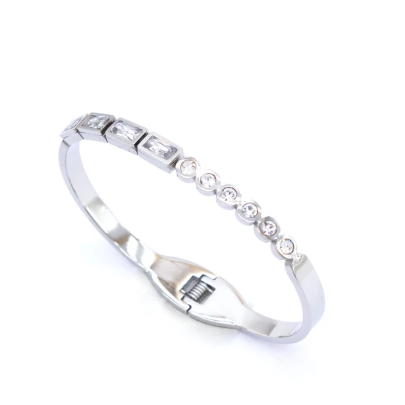 Çelik Kelepçe Bileklik Zirkon Taşlı BLZ-348 - Resim 2