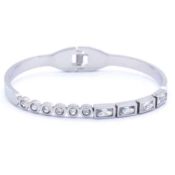 Çelik Kelepçe Bileklik Zirkon Taşlı BLZ-348 - Resim 6