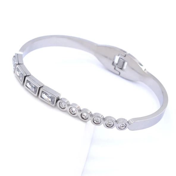 Çelik Kelepçe Bileklik Zirkon Taşlı BLZ-348 - Resim 5