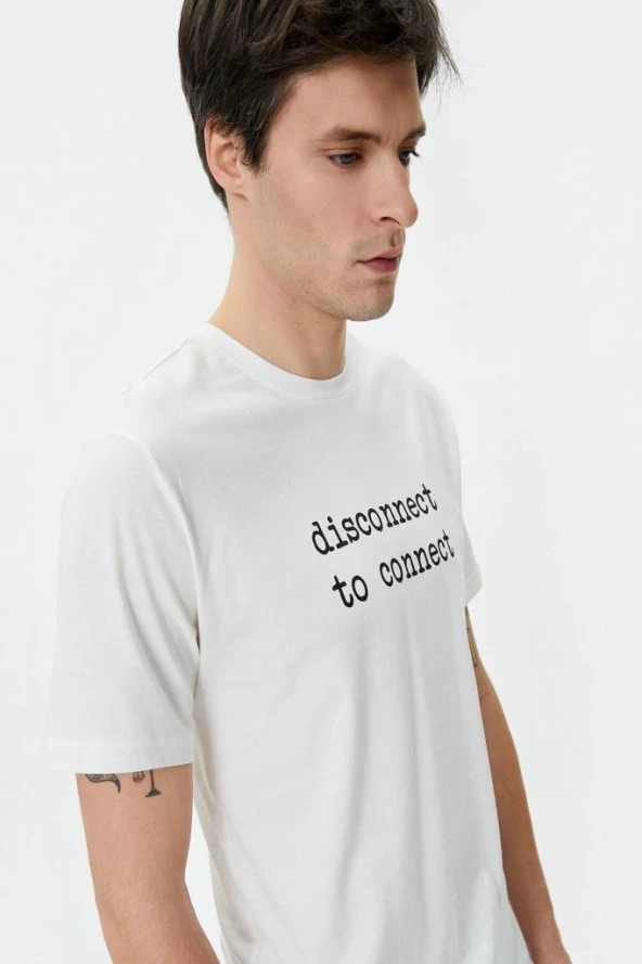Koton Slogan Baskılı Tişört Slim Fit Bisiklet Yaka Kısa Kollu
