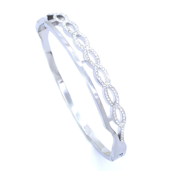 Çelik Kelepçe Bileklik Taşlı Şık BLZ-431 - Resim 2