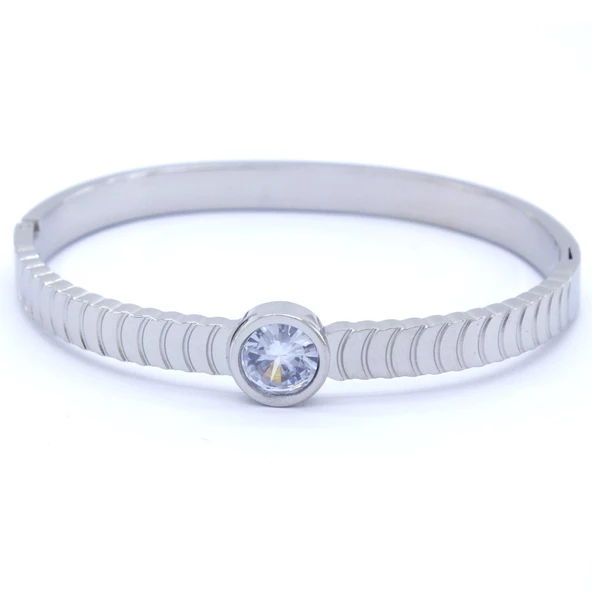 Çelik Kelepçe Bileklik Zirkon Taşlı Model BLZ-426 - 2