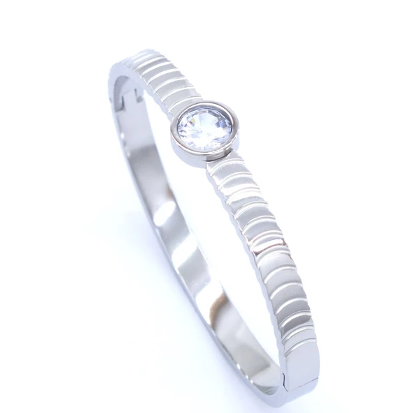 Çelik Kelepçe Bileklik Zirkon Taşlı Model BLZ-426 - 6