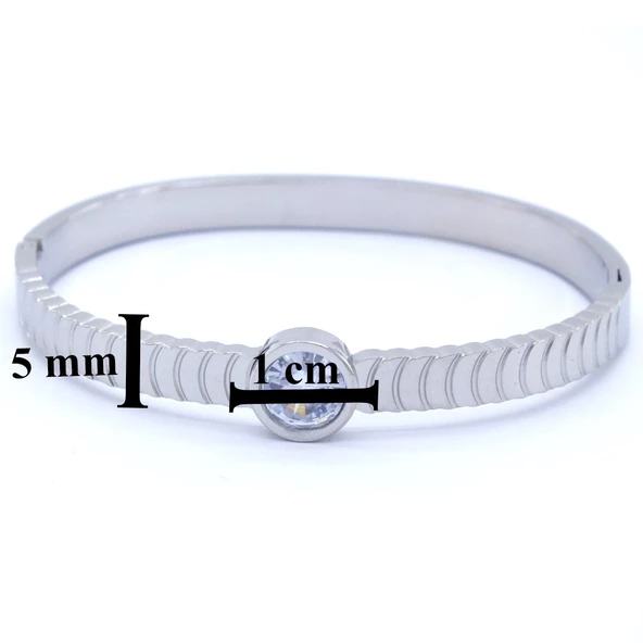 Çelik Kelepçe Bileklik Zirkon Taşlı Model BLZ-426 - 7