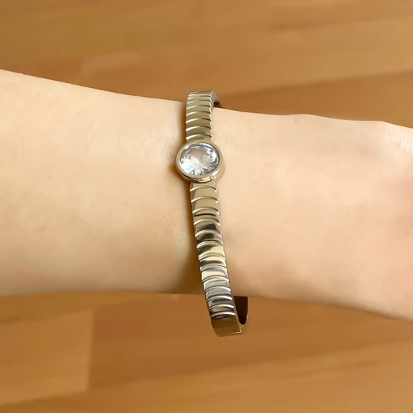 Çelik Kelepçe Bileklik Zirkon Taşlı Model BLZ-426 - 4