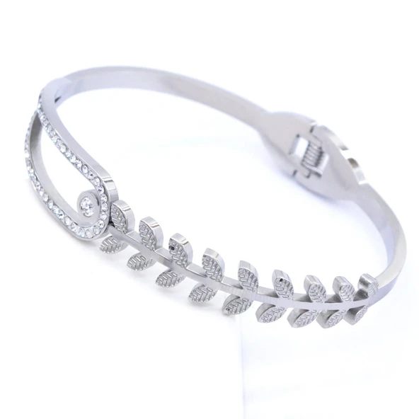 Çelik Kelepçe Bileklik Taşlı Buğday Model BLZ-327 - Resim 5