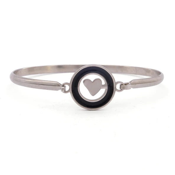 Çelik Kelepçe Bileklik Kalp Detaylı BLZ-489