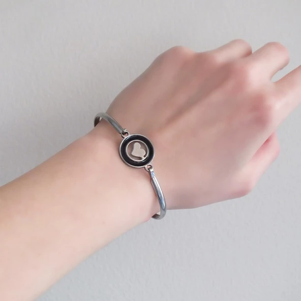 Çelik Kelepçe Bileklik Kalp Detaylı BLZ-489 - 4