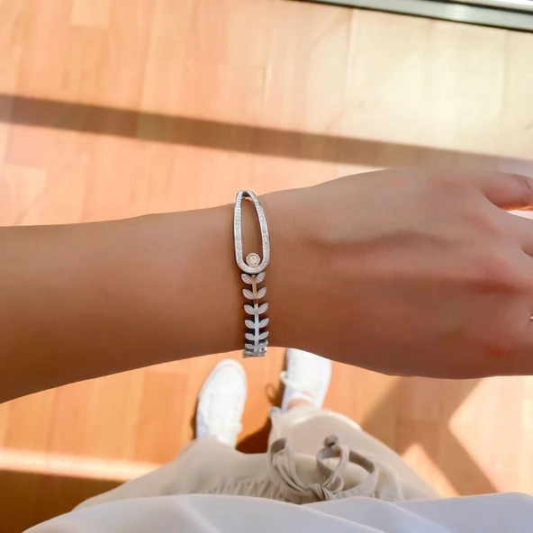 Çelik Kelepçe Bileklik Taşlı Buğday Model BLZ-327 - Resim 3