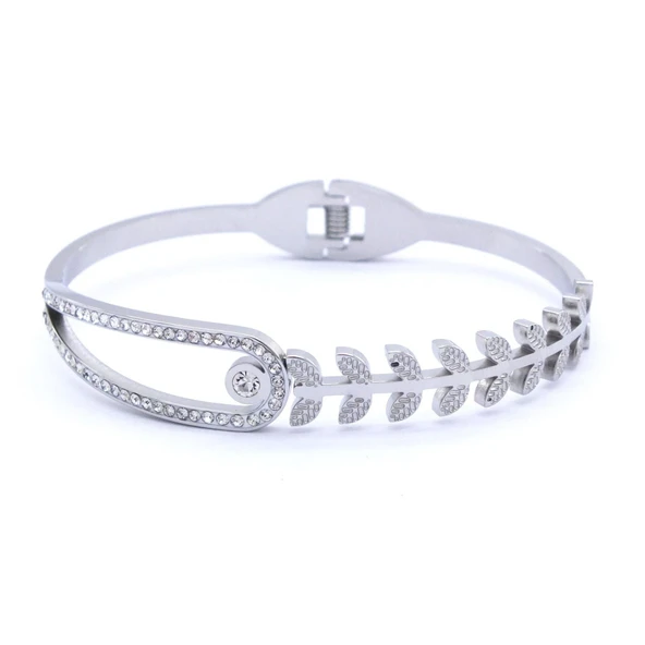 Çelik Kelepçe Bileklik Taşlı Buğday Model BLZ-327 - Resim 4