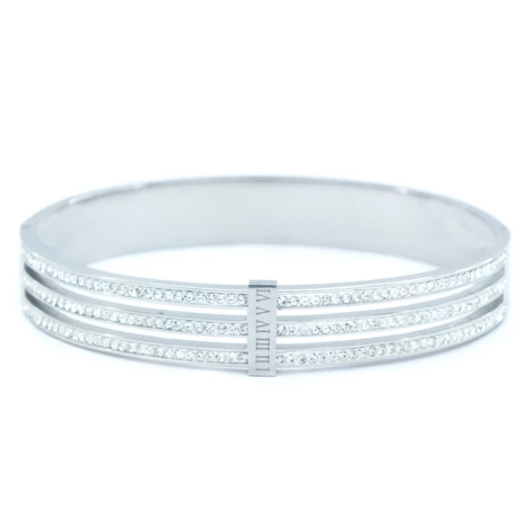 Çelik Kelepçe Bileklik 3 Sıra Taşlı BLZ-359 - Resim 6