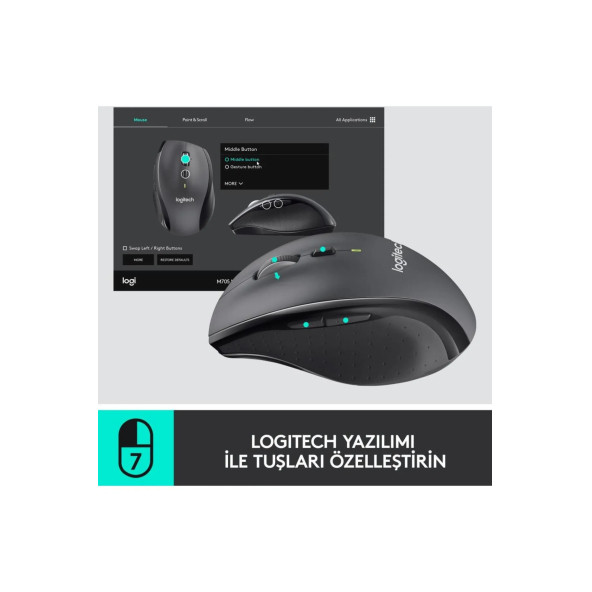 logitech M705 Mouse Marathon Kablosuz 1000 DPI Siyah - 3