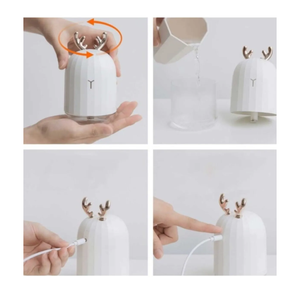 QASUL Mini Beyaz Geyikli Aromatik Difüzör Led Masa Ve Gece Lambası Hava Temizleyici Buhar Makinası - 6