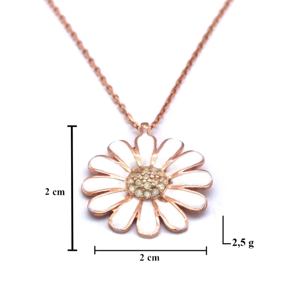 Zirkon Taşlı Beyaz Çiçek Rose Gümüş Kolye GK-216 - Resim 4