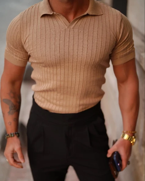 Erkek Fitilli Polo Yaka Triko T-Shirt - 2