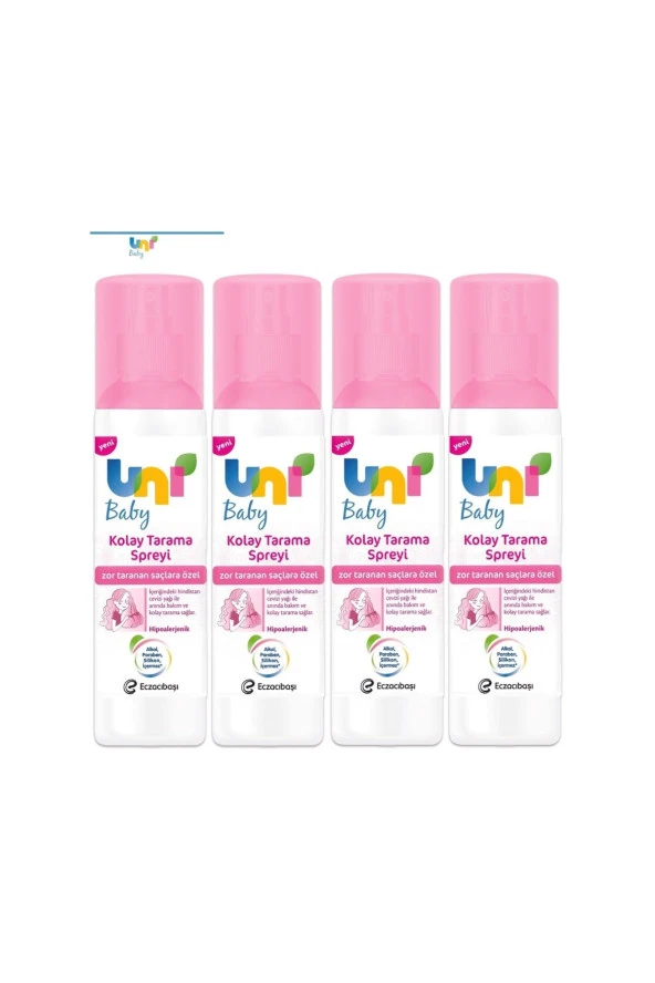 Uni Baby Kolay Saç Tarama Spreyi 200Ml (4 Lü Set) Zor Taranan Saçlara Özel