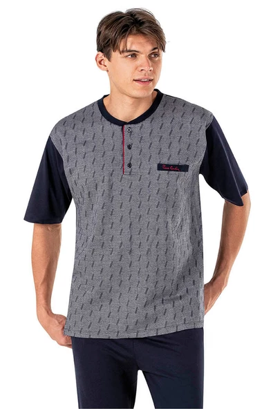 Pierre Cardin 6019 Erkek Jakarlı Kısa Kollu Şortlu 3'lü Pijama Takımı