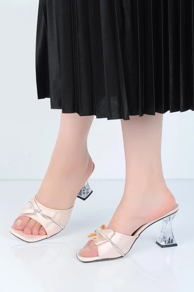 Ayakcenter 24-386 Taşlı Ayışığı 7Cm Topuklu Kadın Terlik - 6