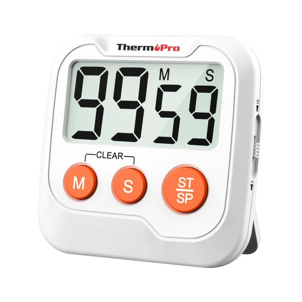 ThermoPro TM03 Mutfak, Spor, Ders için Alarmlı, Işıklı, Çift Geri Sayımlı Kronometre ve Dijital Saat