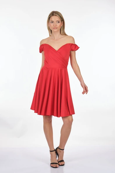 DORİDORCA Düşük Kol Kalp Yaka Saten Mini  Kadın Abiye 211KB2134 - Resim 2