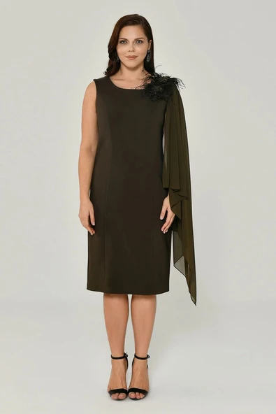 Alfa Beta Kadın Omzu Şifon Şal Aksesuarlı Midi Abiye Elbise 2316071 - Resim 2