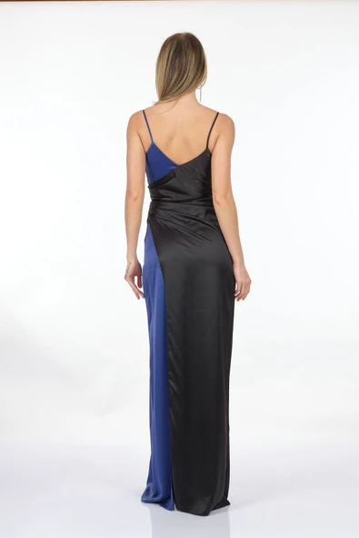 DORİDORCA İp Askılı V Yaka Derin Yırtmaçlı Saten Kadın Abiye 221KB4071 - Resim 6