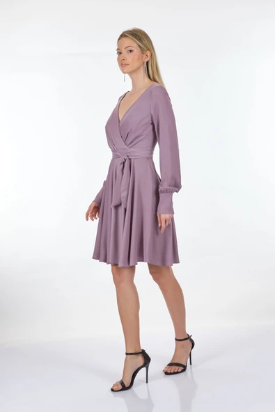 DORİDORCA Kruvaze Yaka Uzun Kollu Şifon Midi Boy Kadın Abiye 221KB4032 - 4