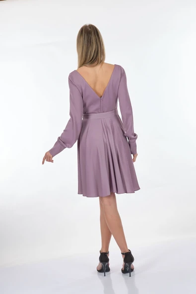 DORİDORCA Kruvaze Yaka Uzun Kollu Şifon Midi Boy Kadın Abiye 221KB4032 - 6