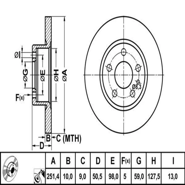 FREN DİSK ARKA DÜZ 251-5 (ALFA ROMEO 147 156164 00-10) - 2