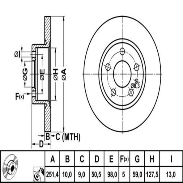 FREN DISK ARKA DUZ 251-5 ( ALFA ROMEO: 147 156 164 00 - 10 )