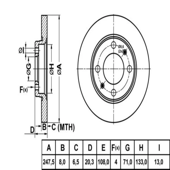 FREN DISK ARKA DUZ 247-4 ( PEUGEOT: 106 306  -  / CITROEN: XSARA SAXO  - )