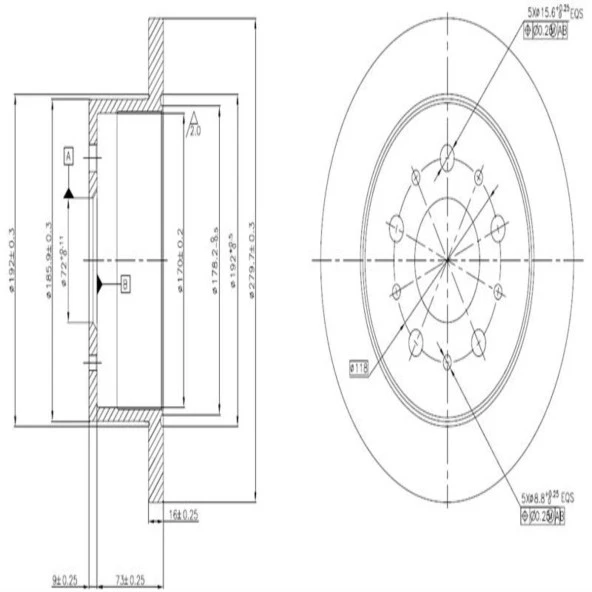 FREN DISK ARKA DUZ 280-5 ( FIAT: DUCATO 02 - / PEUGEOT: BOXER 02 -  / CITROEN: JUMPER 01 - 02) 1400 kg