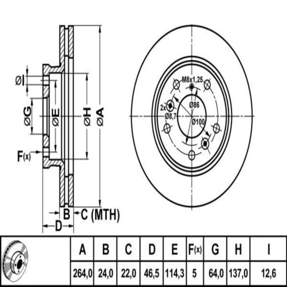 FREN DISK ON HAVA KANALLI 264-5 ( MAZDA: 626 8891 )