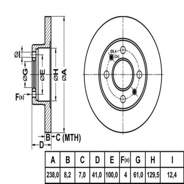 FREN DISK ON DUZ 238-4 ( RENAULT: CLIO TWINGO B 90 - 96 )