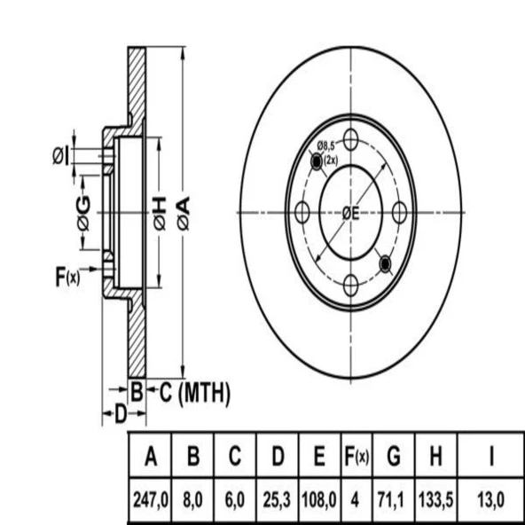 FREN DISK ARKA DUZ 247-4 ( PEUGEOT: 106 206 306 98 - 05 / CITROEN: XSARA II 98 - 05)